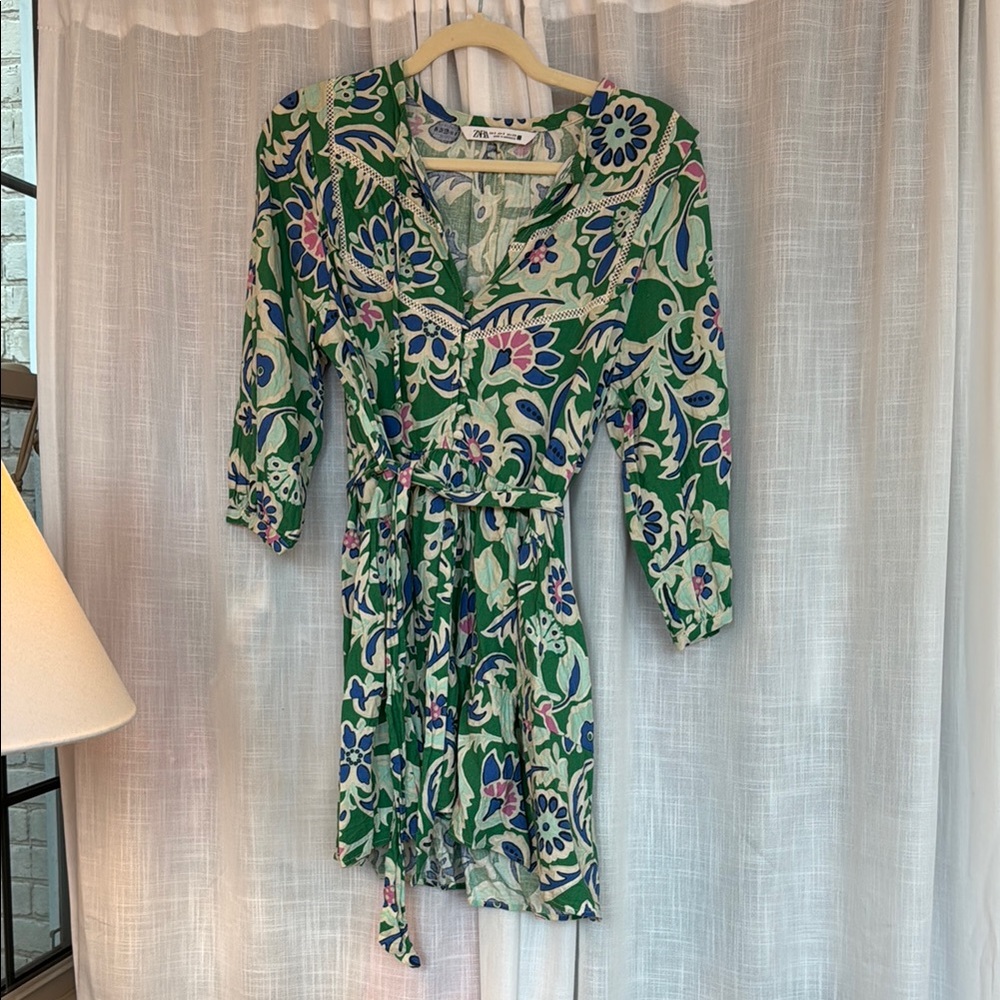 Zara Green and Blue Floral Dress